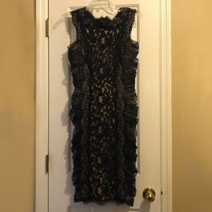 Navy Blue Lace Cocktail Dress, knee length